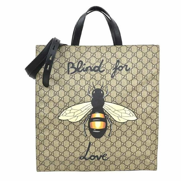 Pre-Owned GUCCI Handbag Shoulder Bag Bee Print GG Supreme Canvas Leather Black x... (Good)