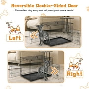 EDX Big Dog Crate with Divider Panel, 48 Inch Double Door Folding Metal Wire Dog Cage with Plastic Leak-Proof Pan Tray