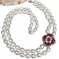 thumbnail image 4 of EOEMY 24"-26" 2 Strands White Sea Shell Pearl Cz Pave Pendant Necklace Lady Jewelry, 4 of 6