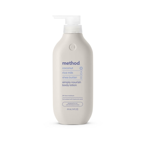 method Body Lotion, Simply Nourish - 24hr Moisture, with Hyaluronic Acid, Made without Parabens, Notes of Coconut, Rice Milk & Shea Butter, 14 fl oz