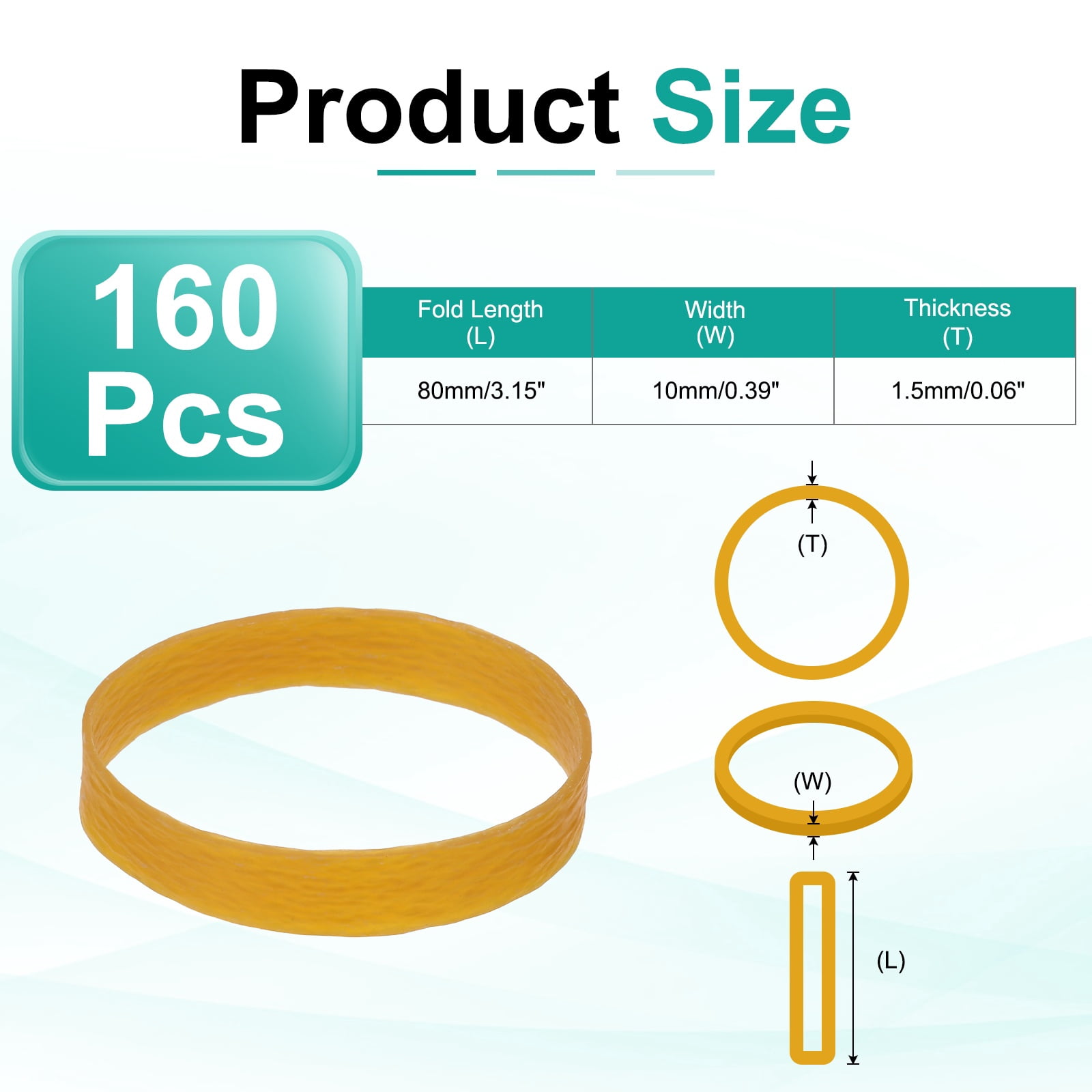 160Pack Rubber Bands, 3.15x0.39 Inch Elastic Bands for Office Supplies, Yellow