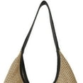thumbnail image 3 of Straw Bag Large Capacity Handicraft Stitching Fashionable Weave Straw Handag for Women Summer Black Free Size, 3 of 8
