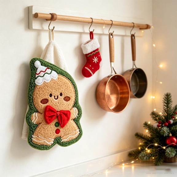 Fwttom Christmas Hand Towels - Gingerbread Kitchen Towels with Hanging Loops Super Soft for Kitchen, Bathroom