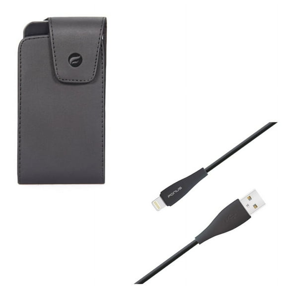Case Belt Clip w 6ft USB Cable for iPhone 8/7/6S/6 - Leather Swivel Holster Vertical Cover, Charger Cord Power Wire Long Sync for iPhone 8/7/6S/6 Models