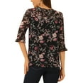 thumbnail image 4 of INSPIRE CHIC Women's Tops 3/4 Sleeves Ruffle Hem Floral Chiffon Shirt Blouses L Black-2, 4 of 7