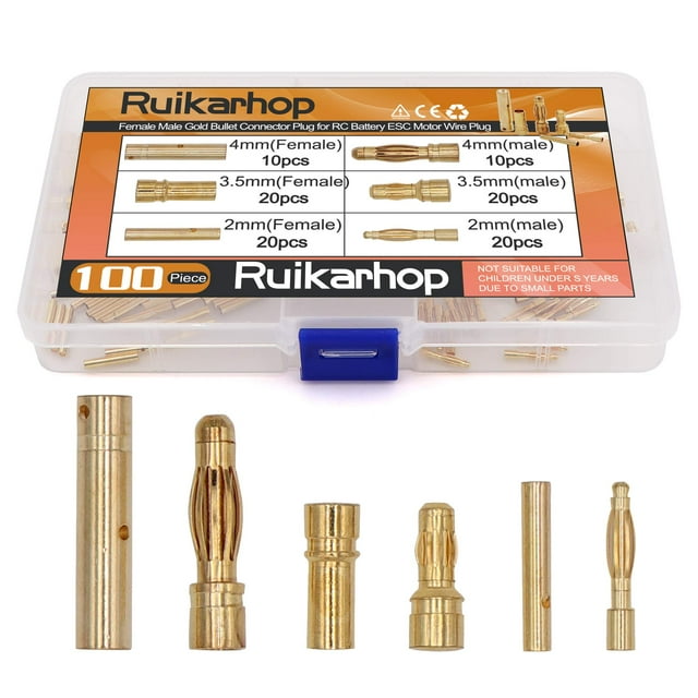 100 Uds 2Mm 3,5Mm 4Mm Hembra Macho Conector Tipo Bala De Plátano Dorado Para Batería Rc Esc Motor Enchufe De Cable
