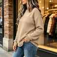 thumbnail image 6 of IUYRTFE Women's Round Neck Waffle Knit Long Sleeve Pullover Solid Color Casual Top with Seam Detail, 6 of 7