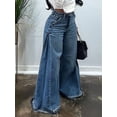 thumbnail image 5 of Womens Bell Bottom Jeans High Waist Stretch Wide Leg Baggy Flared Pleated Vintage Casual Loose Denim Pants Blue S, 5 of 7