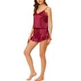 thumbnail image 4 of INSPIRE CHIC Women's Satin Lingerie Cami Tops and Shorts Sleepwear Pajamas Sets XL Wine Red, 4 of 6