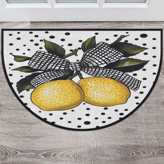 CURLYOOT Watercolor Lemon Fruit Pattern Half Round Door Mat 40'' x 63'', Indoor Outdoor Entrance Rug, Semi Circular Area Rug, Non Slip Washable Absorbent Doormat, Laundry Room Rug