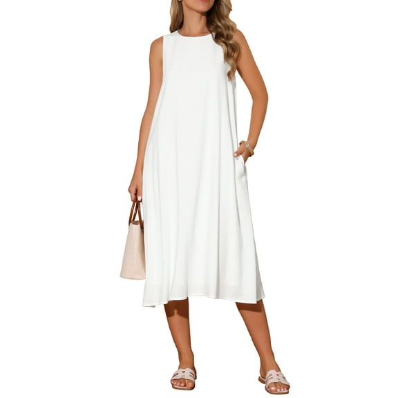 DARING DIVA Linen Sleeveless Dress S White