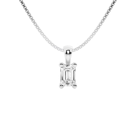 Unique Moments IGI Certified 1/2 Carat Emerald Cut Lab Grown Diamond Solitaire Pendant Necklace In 14K White Gold For Women