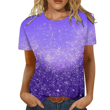 

Scrub Tops for Women Summer Short Sleeve Round Neck Tee Flower Printed Shirts T Shirt Top