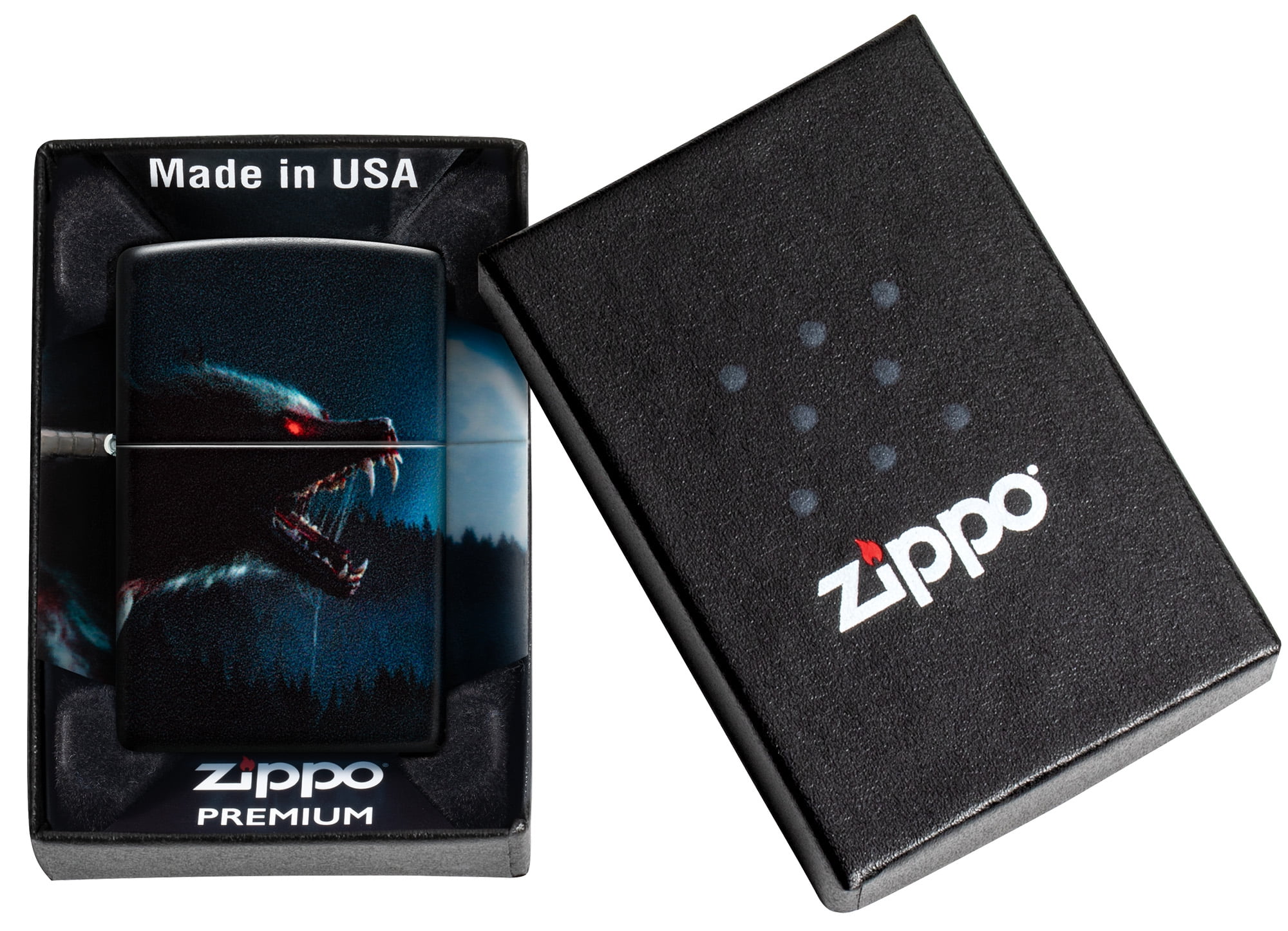Zippo Classic Wolf Emblem Design, Refillable Brushed Chrome Pocket