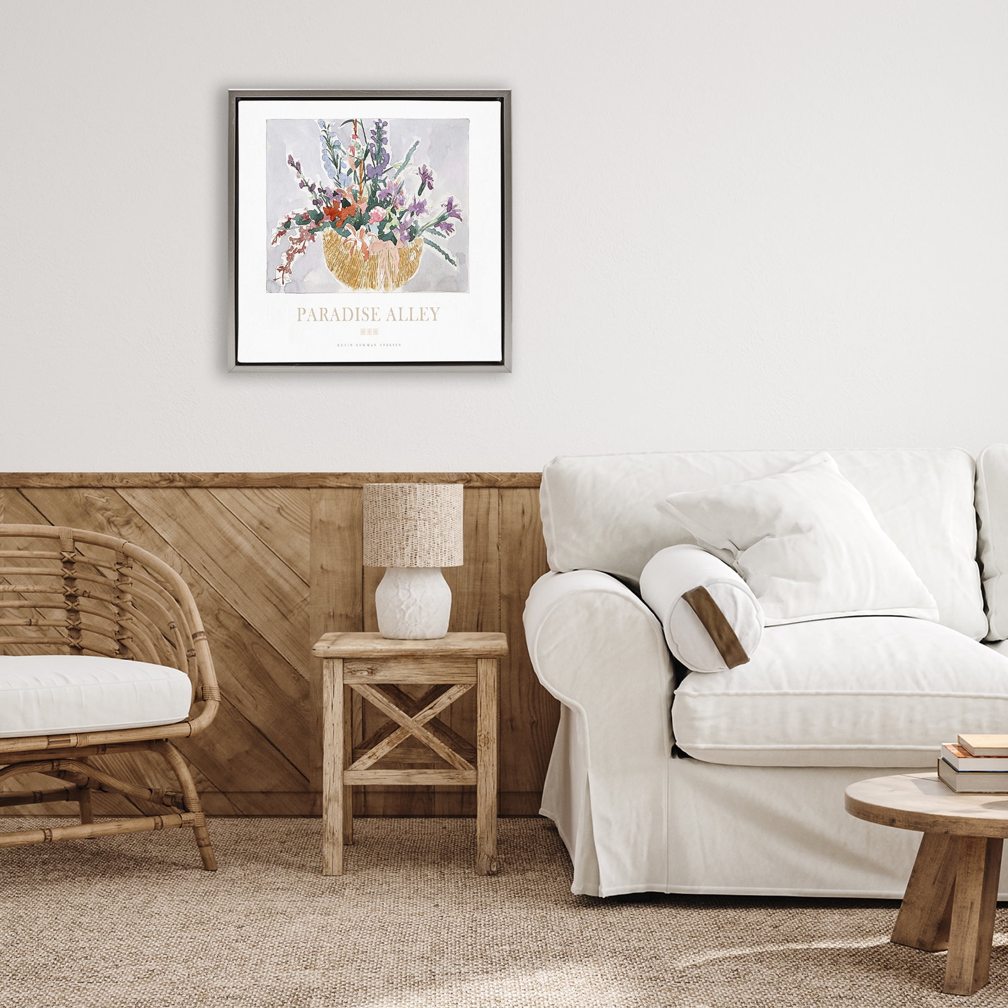 Stupell Industries Paradise Alley Basket of Flowers Gray Framed Floater Canvas Wall Art, design by Jadei Graphics