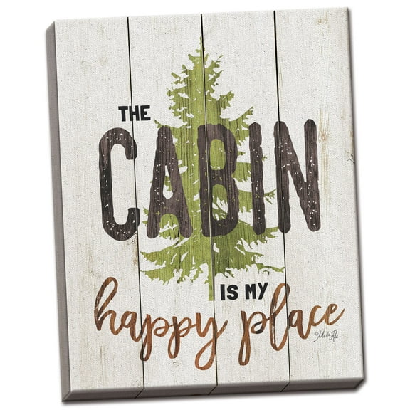 Gango Home Decor Contemporary The Cabin is My Happy Place; One 12x16in Hand-Stretched Canvas
