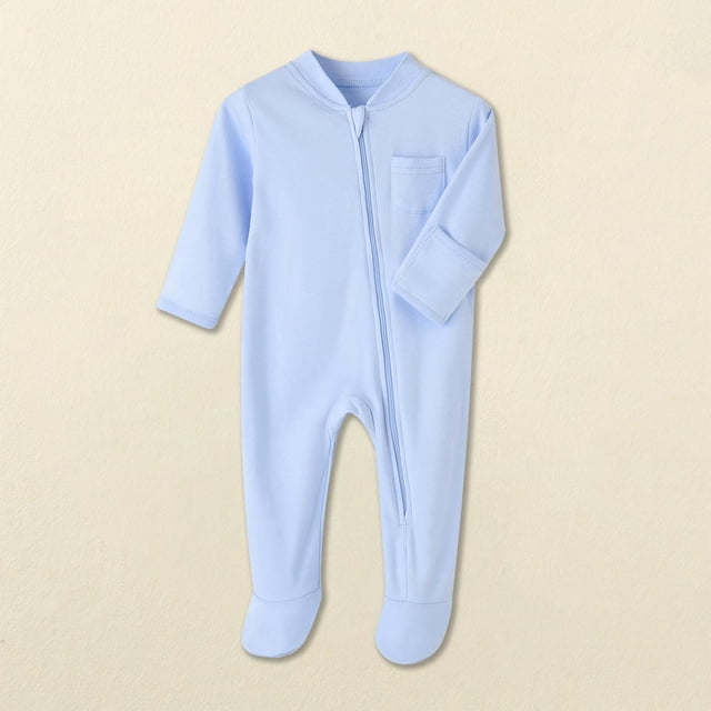 YUNAFFT Infant Solid Color Rompers Long Sleeve Full-Zip Footed Jumpsuits with Pockets Practical Comfort