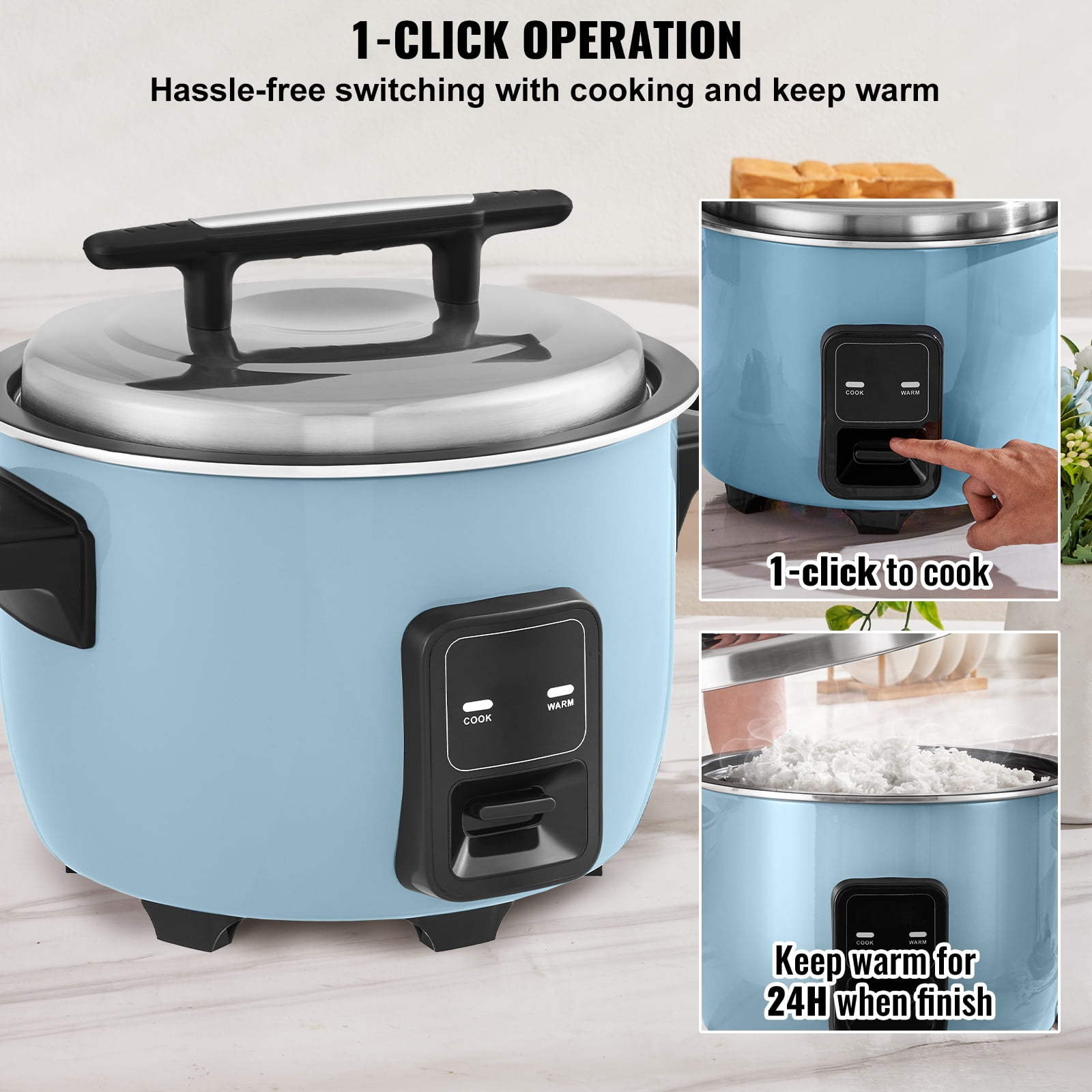 KFFKFF Large Capacity Rice Cooker, 40-Cup, 8.45 Qt / 8 Liter, Durable with Nonstick Inner Pot, Quick Cooking & 24-Hr Warmth Retention, Includes Rice Cup & Paddle, Ideal for Restaurants