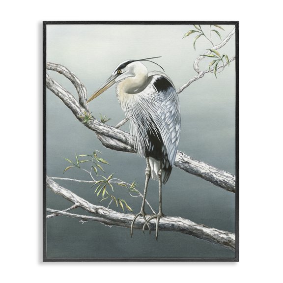 Stupell Industries Traditional Traditional Heron on Branch Black Framed Giclee Art, 24 x 30, by Christine Reichow