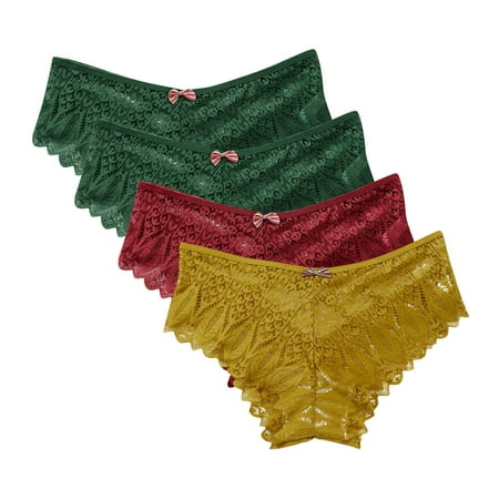 Lace Panties for Women 4pc Panties for Women Lace Thong Lace Breathable Underwear Scallop Thongs Ladies Plus Size Underpant Briefs High Waisted Cotton Underwear for Women Yellow XXL