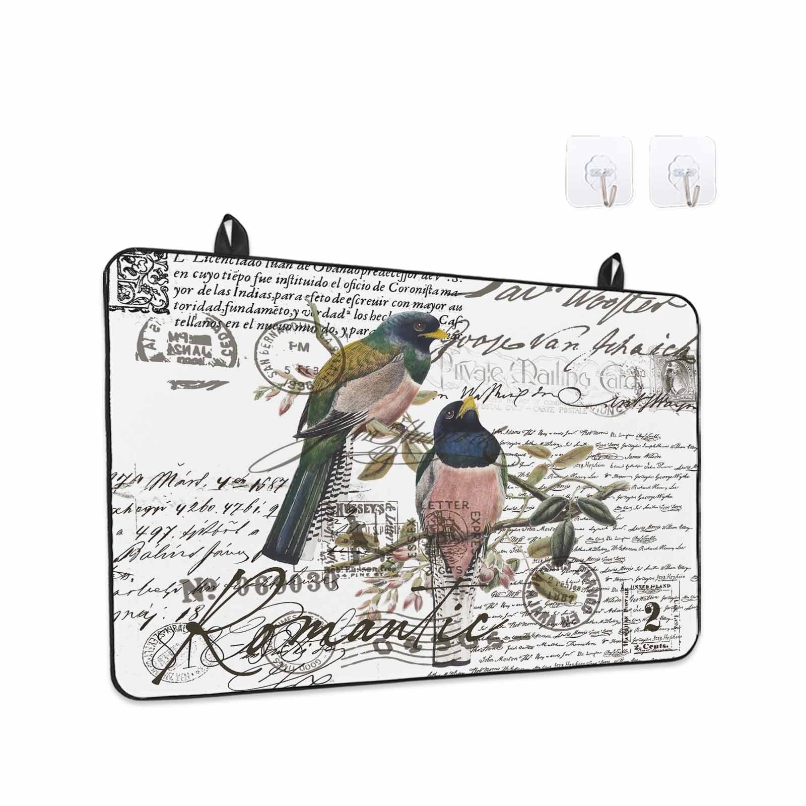 Vintage Birds Stove Top Cover for Electric Stove, Heat-proof & Non Slip Glass Top Stove Cover Protector, Envelope Postmark Farmhouse Botancial Kitchen Flat Cooktop Rubber Mat 24x21 Inches