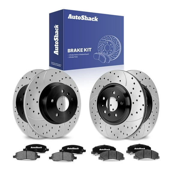 AutoShack Front Vented & Rear Solid Drilled & Slotted E-Coated Brake Rotors   Ceramic Pads 12-PC Brake Kit Replacement for 2006-2011 Buick Lucerne 2006-2011 Cadillac DTS ShadowGuard