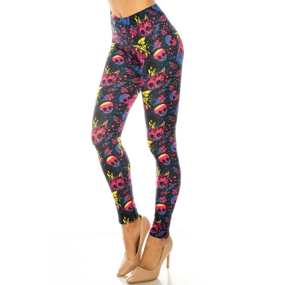 Creamy Soft Autumn Ombre Skulls Leggings - USA Fashionâ„¢ (One Size Regular,Multi Color Bold)
