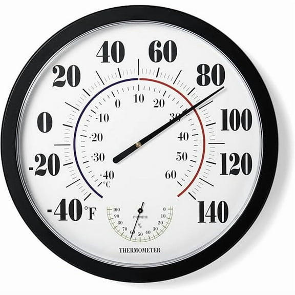 ZLCIndoor Outdoor Thermometer Wall Large Numbers Thermometer No Battery 10" Hanging Digital Weather Hygrometers for Home Garden Outside Patio Decor (Black)