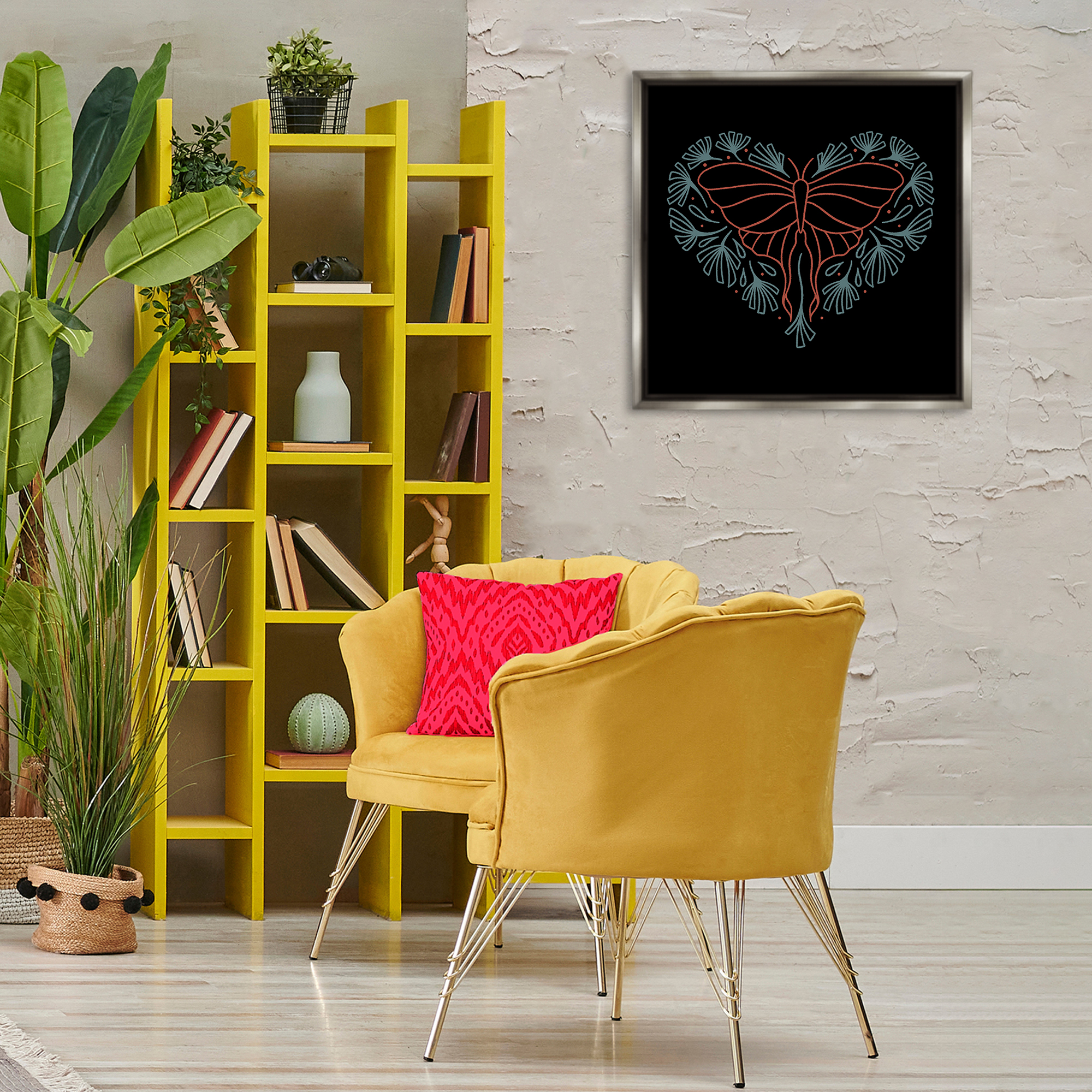 Stupell Industries Heart Shaped Celestial Moth Animals Painting Gray Floater Framed Canvas Art Print Wall Art, 25 x 25