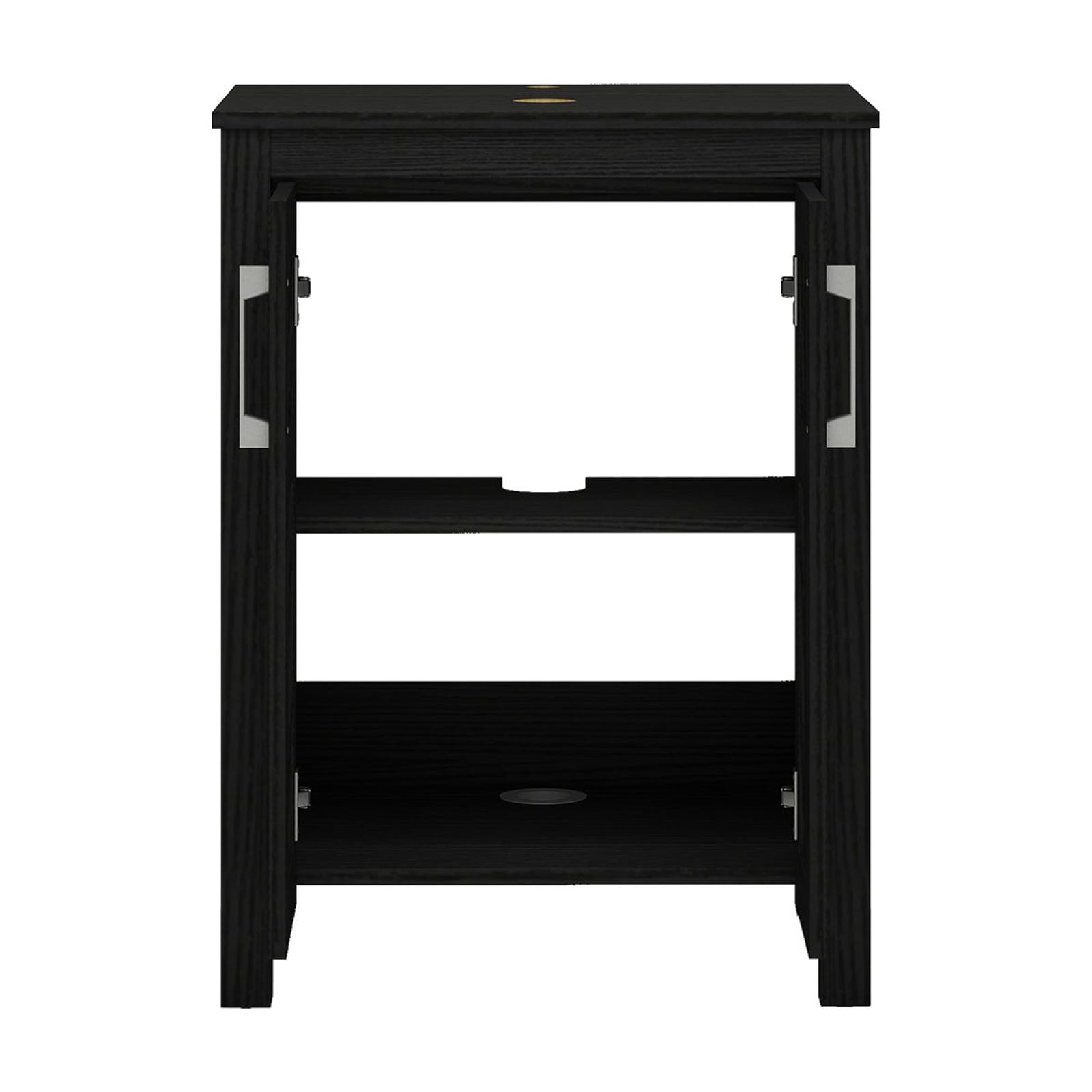 FULLWATT 24 Inches Traditional Bathroom Vanity in Black Finish, Single Bathroom Vanity with Top and 2-Door Cabinet