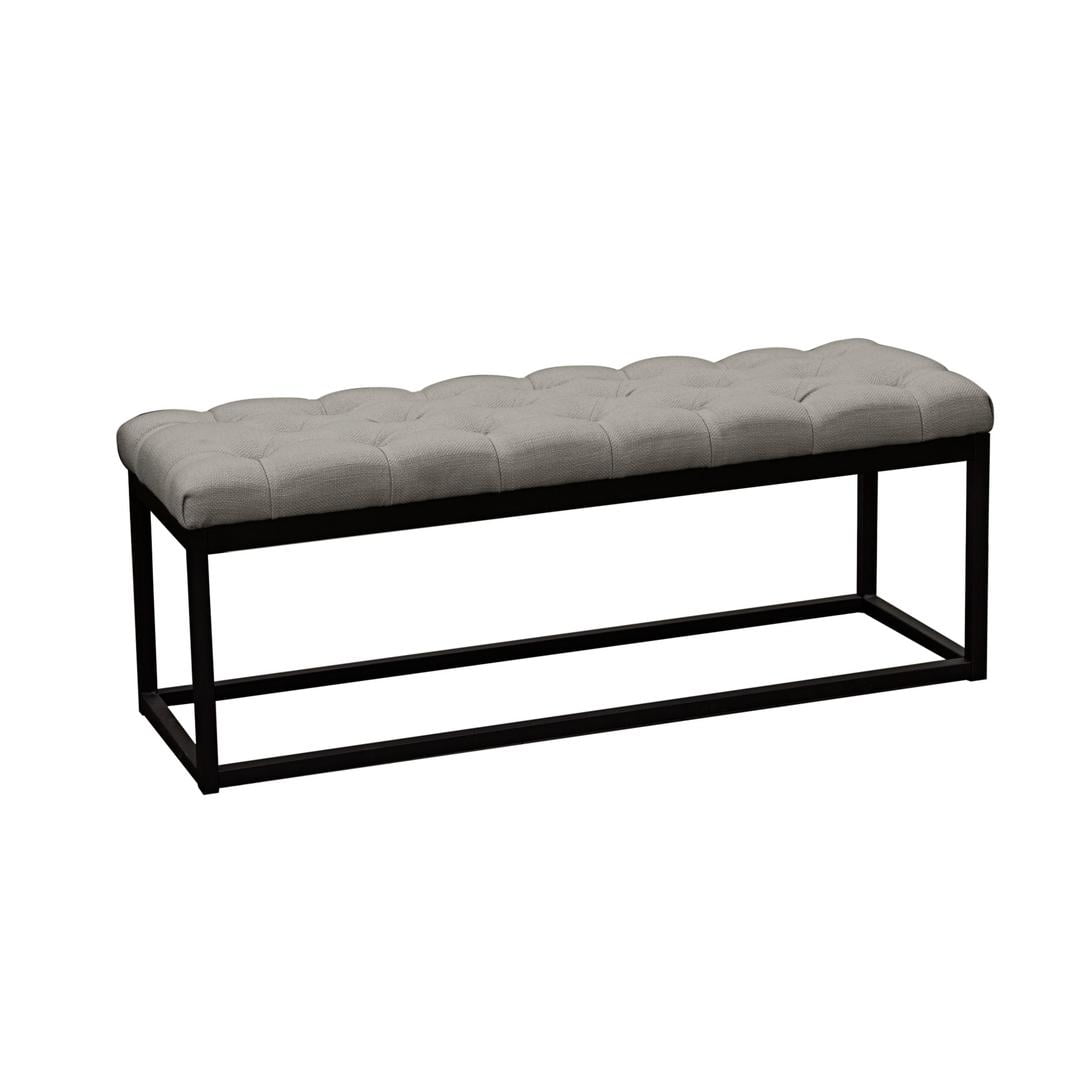 Linen Upholstered Metal Contemporary Bench with Diamond Tuft Details, Gray and Black - Walmart.com
