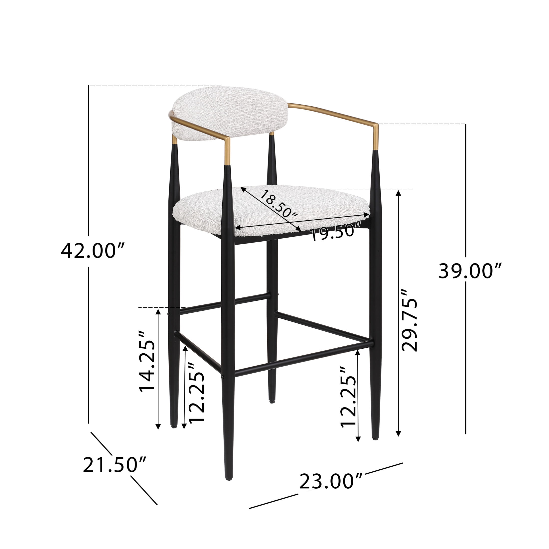 Noble House Boise Barnes Modern Glam Beige, Black, & Gold Colored Cushioned Bar Stool
