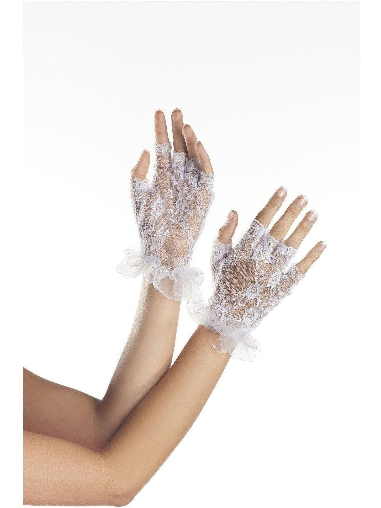 LACE WRIST LENGTH FINGERLESS Gloves w/ Ruffle BLACK O/S 