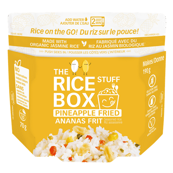The Rice Stuff Box Pineapple Fried, 70 grams makes 190 grams. Just Add Boiled Water!