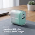 thumbnail image 3 of Powertek Frosty 20W USB-C PD + USB-A Dual Port Wall Charger, Mint, 3 of 7