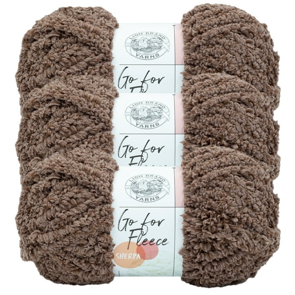 Lion Brand Yarn Go for Fleece Sherpa Clay Super Soft Sherpa Jumbo Polyester Brown Yarn 3 Pack