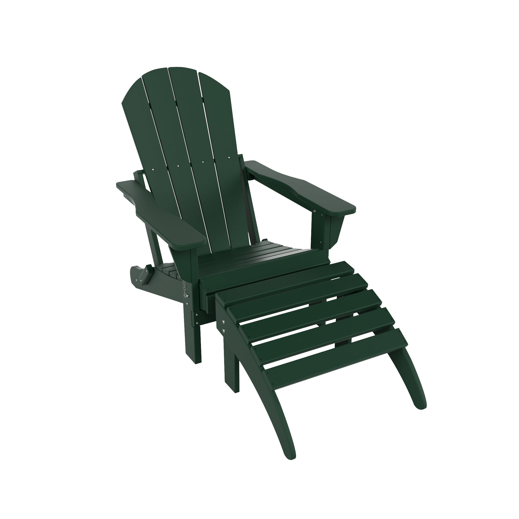 WestinTrends Malibu Outdoor Lounge Chair, 2-Pieces Adirondack Chair Set with Ottoman, All Weather Poly Lumber Patio Lawn Folding Chairs for Outside Pool Garden Backyard Beach, Dark Green