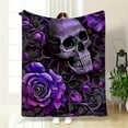 thumbnail image 5 of Luxurious Purple Rose & Skull Throw Blanket Gothic Style Soft Ideal for Travel Camping Office Home Decor Perfect Birthday Gift for All Ages Travel Blanket Unique Gift Item Artistic Design, 5 of 6