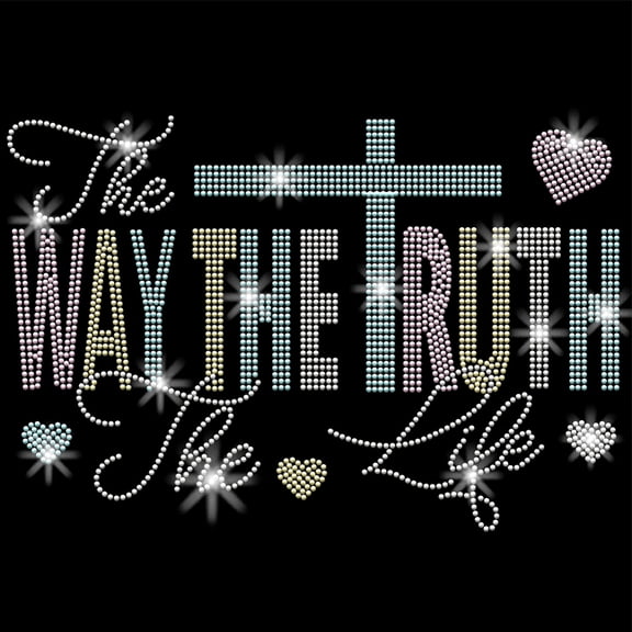 Christian Text Iron on Rhinestones The Way The Truth The Life Heat Transfer Stickers Iron on Decals Rhinestone Patches