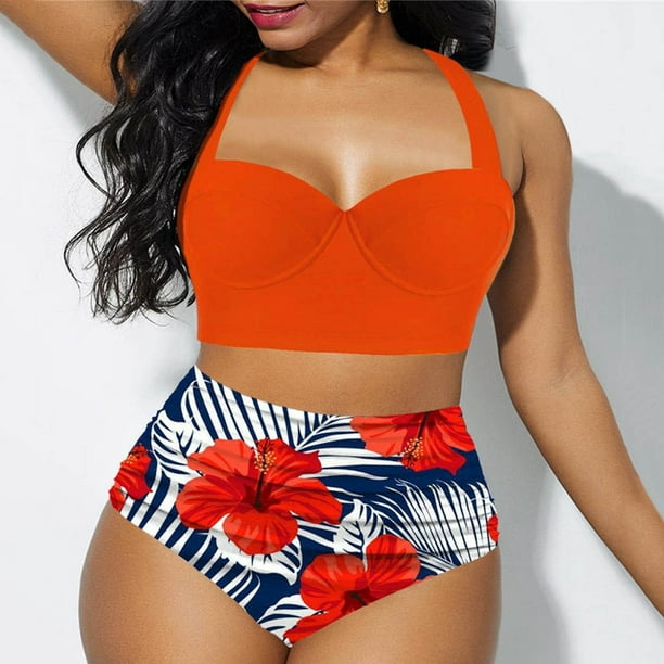 WREESH Womens Printing Two Piece Bikini Push-Up Pad Swimwear Swimsuit  Beachwear Set