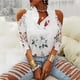 thumbnail image 2 of Tops con estampado de flores para mujer, camiseta de media manga con hombros descubiertos y costuras de encaje, camisetas holgadas informales a la moda para mujer 2022, 2 of 4