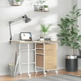 thumbnail image 2 of HOMCOM Foldable Computer Desk with Drawers, Executive Student Table with Storage Shelf, 6 Wheels for Bedroom Home Office Workstation, Natural, 2 of 10