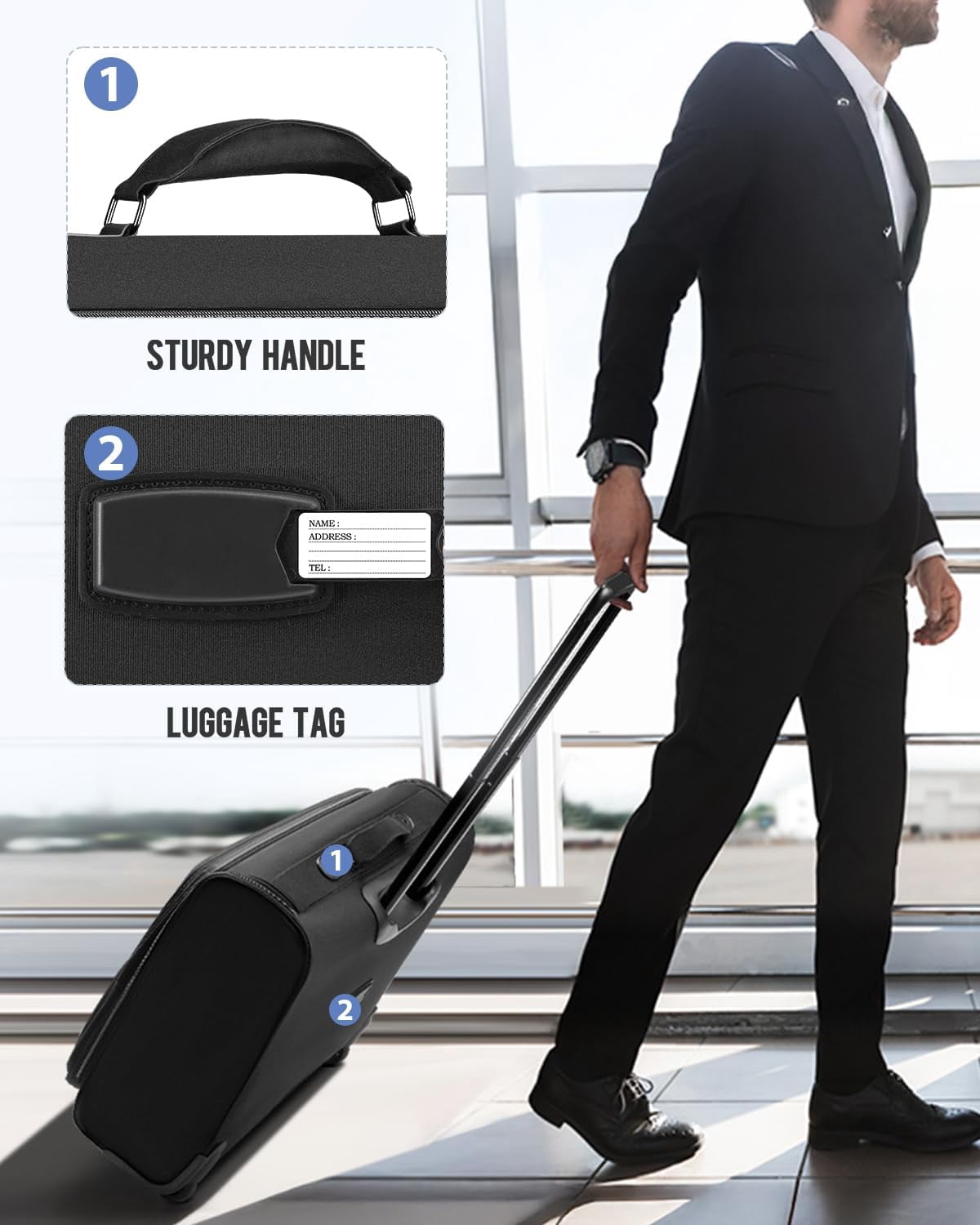 Matein Rolling Garment Bag, Softside Suit Bag with 2 Packing Cubes and Spinner Wheels for Men Women, Black