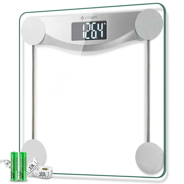 Bascula de Baño Digital Etekcity con Cinta Métrica Vidrio Templado Diseño de Esquina Redondeada 440lb Etekcity EY-85412