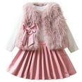thumbnail image 2 of AUNVITO Stylish & Comfortable Girls 2-12Y 3-Piece Set Fleece Vest with Bow PU Leather Pleated Skirt Long Sleeve Round Neck Outfit, 2 of 9