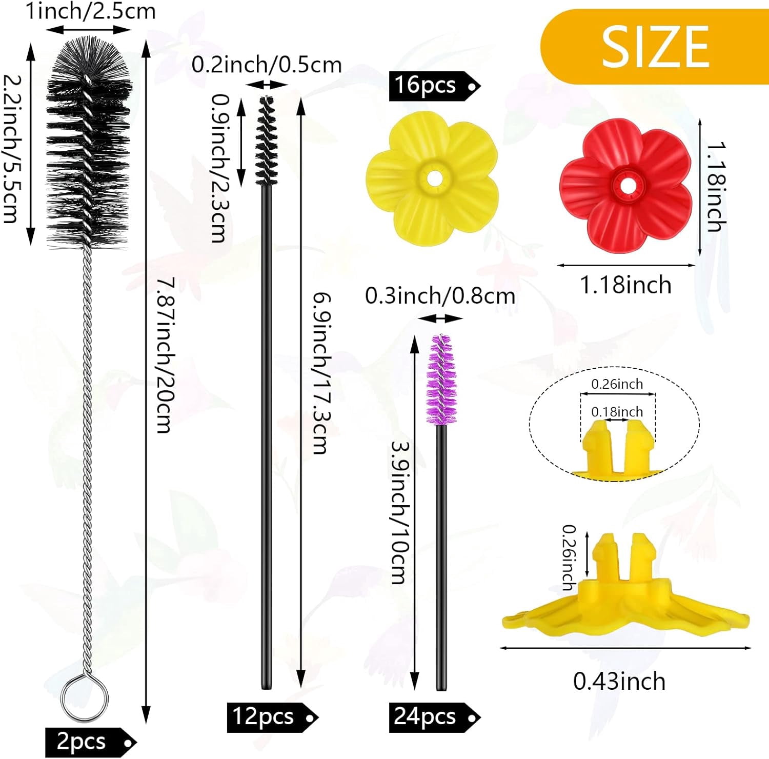 38 Pcs 3 Size Hummingbird Feeder Cleaning Brush Mini Nylon Tube Brush with 16 Flowers Bird Replacement Parts Double Headed Brushes for Bottle Feeding Holes Replacement (Black)