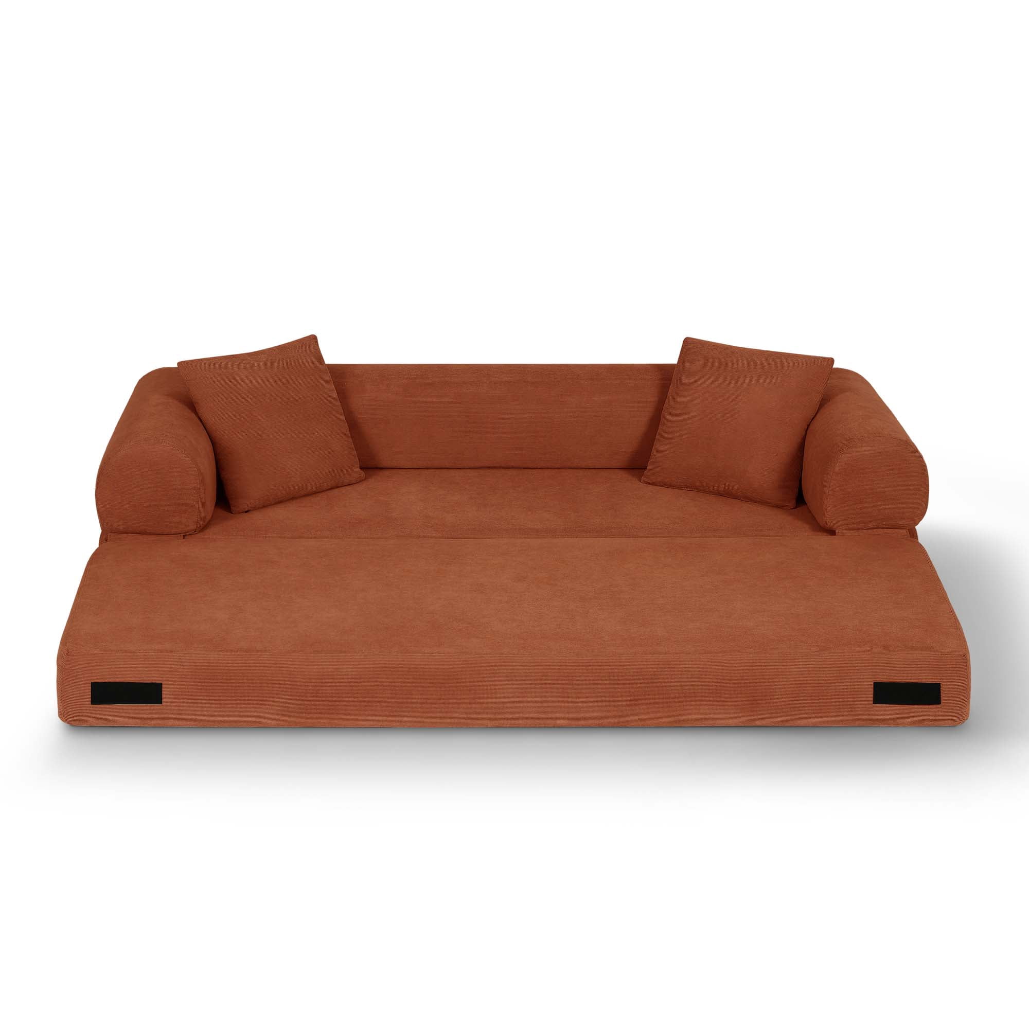 Miniyam 80" W Convertible Sofa, Boneless Couches for Living Room, Folding Sleeper Sofa Bed Queen with Pockets, Corduroy Flod Out Compressed Couch in a Box(Orange)