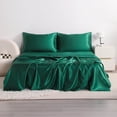 thumbnail image 4 of Lorviah 4 Piece Satin Sheet Set California King Size - Silky Soft Cooling Bedding - Includes Deep Pocket Fitted Sheet, Flat Sheet & Pillowcase - Dark Green, 4 of 7