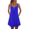 thumbnail image 1 of Vestido de mujer con cuello en V y botones en la parte delantera, sin mangas, tirantes finos, vestido de verano de Color puro para mujer, 1 of 6