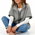 thumbnail image 6 of Gpaecead Women's Short Sleeve Fuzzy Fleece Vest Coat- Stand Collar Zip Pocket Coat Gray, 6 of 9